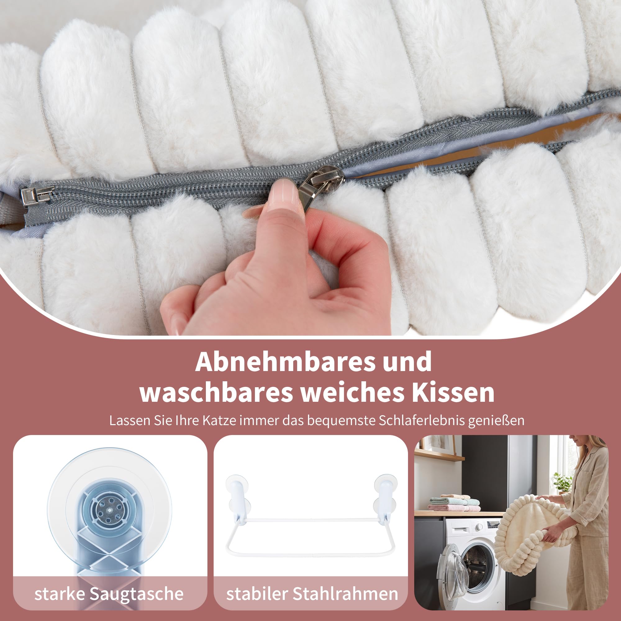 Hamac pliable pour chat avec poche d'aspiration puissante, cadre en acier robuste, peut supporter jusqu'à 18 kg, coussin doux double face amovible et lavable, convient pour toutes les saisons