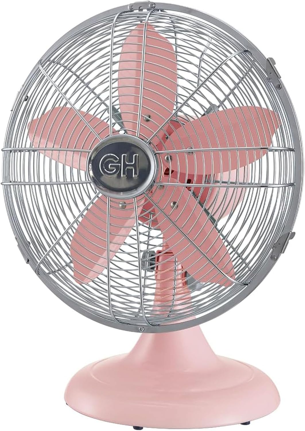 Good Housekeeping 92606 All-Metal 12" Retro Desk Office Table Fan with Wide Oscillation, 3-Speed Settings & Carrying Handle, Pink