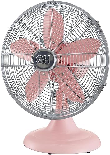 Good Housekeeping 92606 Ventilador de mesa retro de 12" en acabado rosa