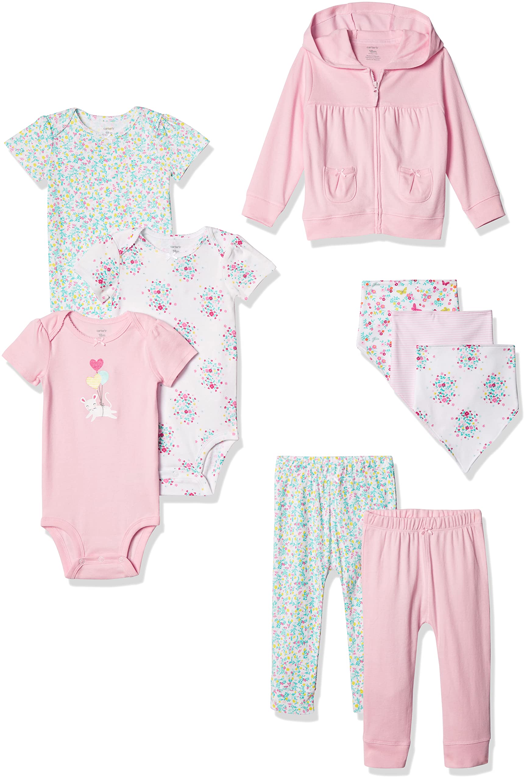 Carter's Baby Girls' 9-Piece Basic-Gift Set, Pink Floral, 9 Months