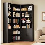 IRONCK Corner Bookshelf and Bookcase with 2 Storage Cabinets and 7 Tier Shelves, 71" Height Storage Shelves Corner Combination, Black