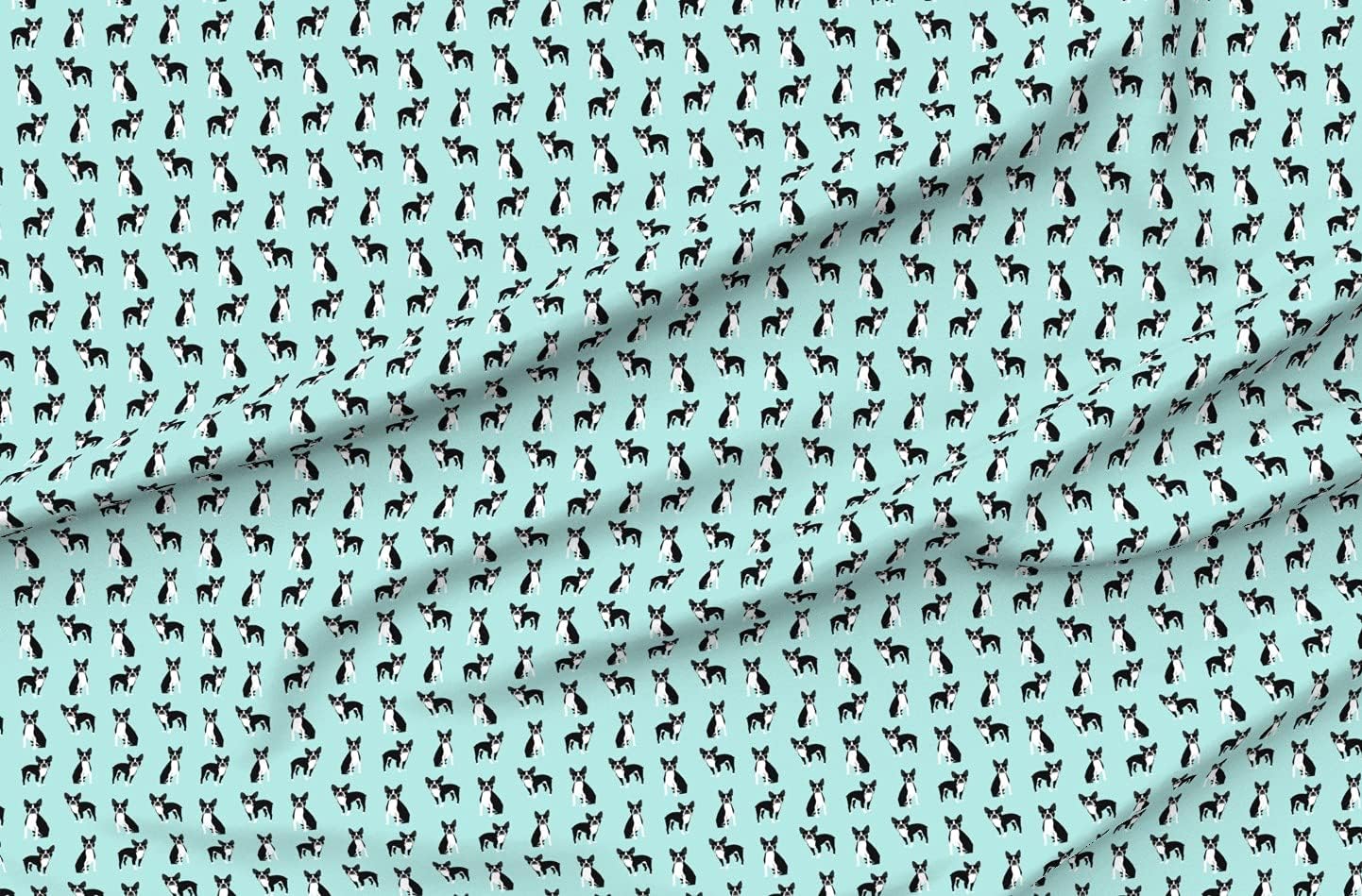 Spoonflower Fabric - Boston Terriers, Dog, Mint, Boy, Nursery, Pet, Aqua, Black, White Printed on Minky Fabric by The Yard - Sewing Baby Blankets Quilt Backing Plush