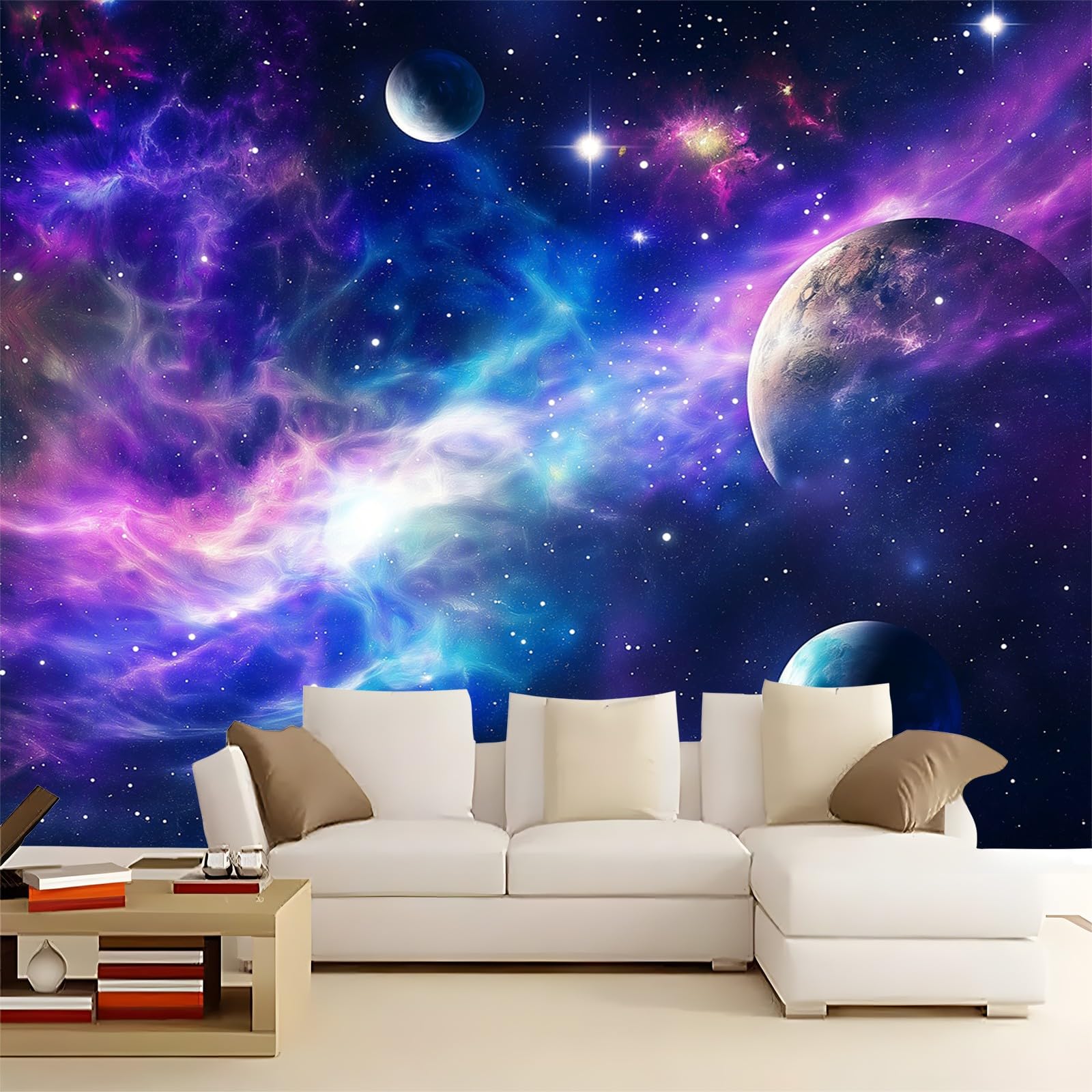 Panoramiczna tapeta fantasy wszechświat planeta niebieski fioletowy 250 x 175 cm (szer. x wys.), gigantyczny plakat ścienny 3D nowoczesna tapeta dekoracja ścienna salon sypialnia sypialnia sypialnia