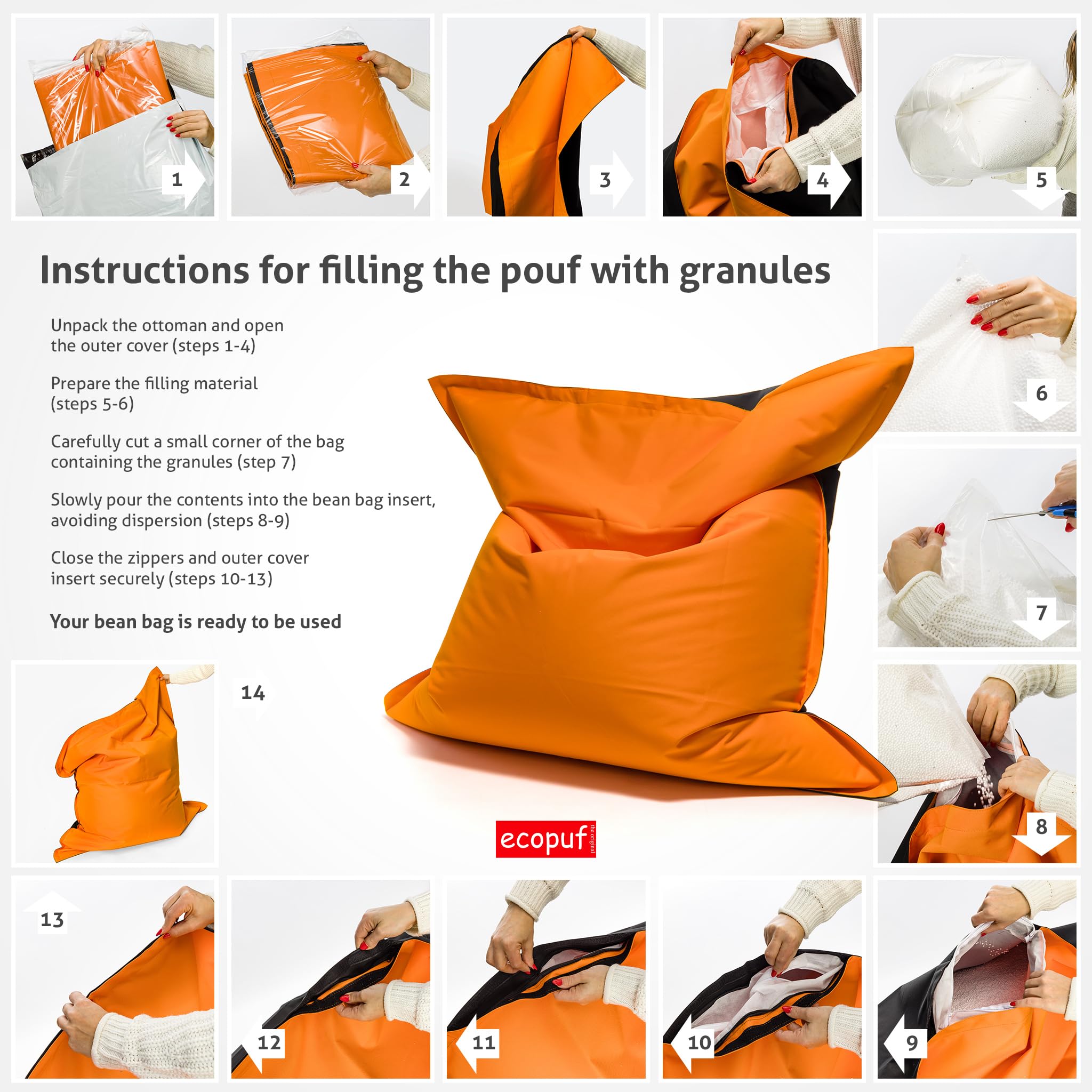 Ecopuf Polystyrol-Nachfüllpackung für Sitzsack, 200 Liter