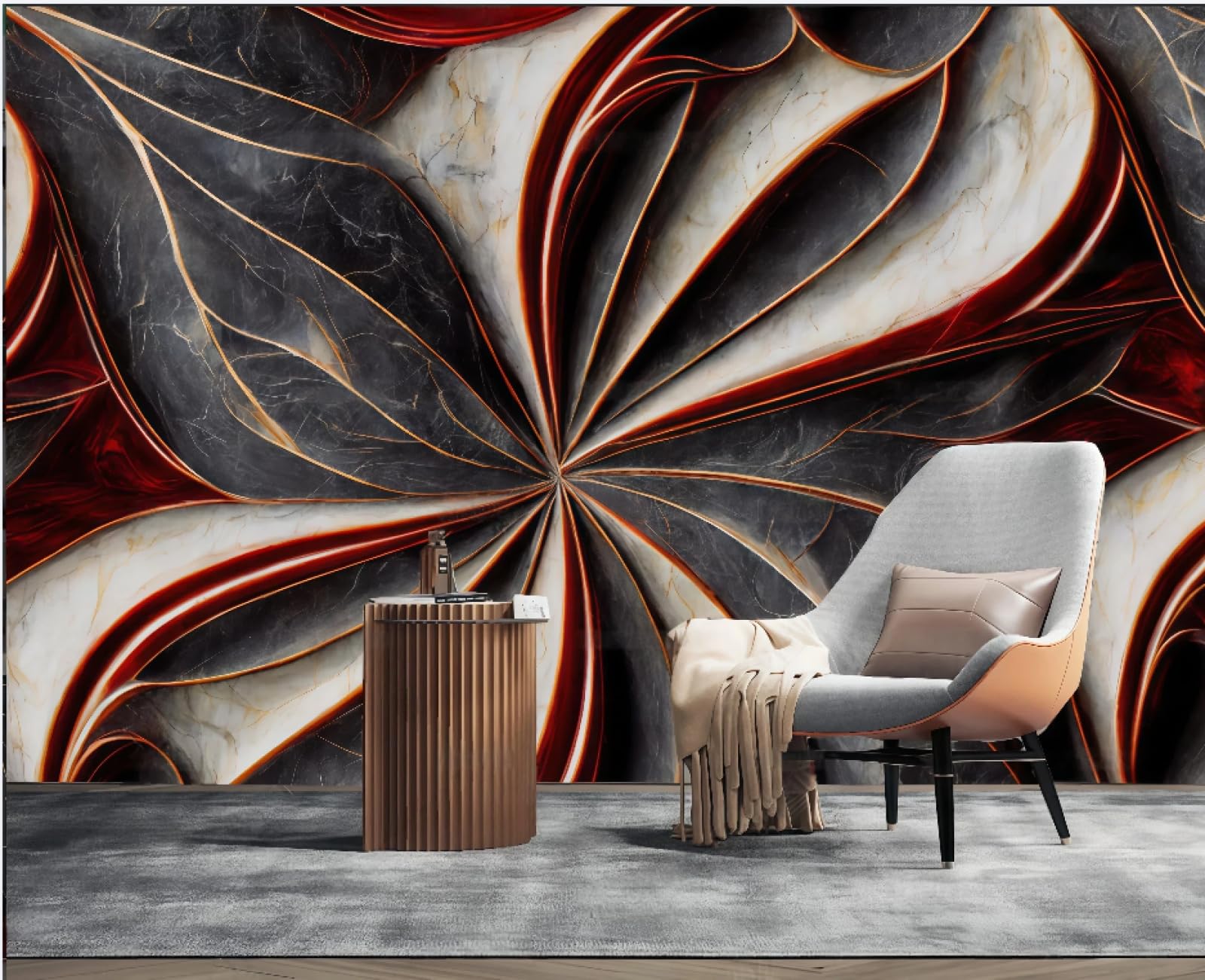 Tapeta Trójwymiarowa Złota Linia Skała Relief Streszczenie Różowy Czerwony Marmur Wzór TV Sofa Tło Tapeta Ścienna Salon Restauracja Kawiarnia Mural, 3D, 150 x 105 cm