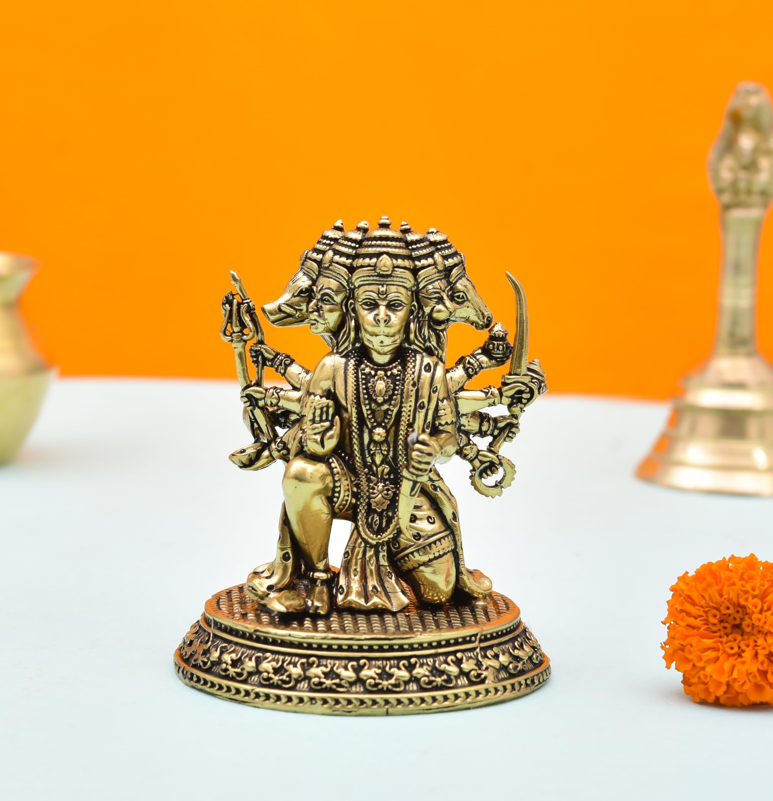 ASMR Craft Superfine Brass 3.5 Inch Sitting Punchmukhi Hanuman ji