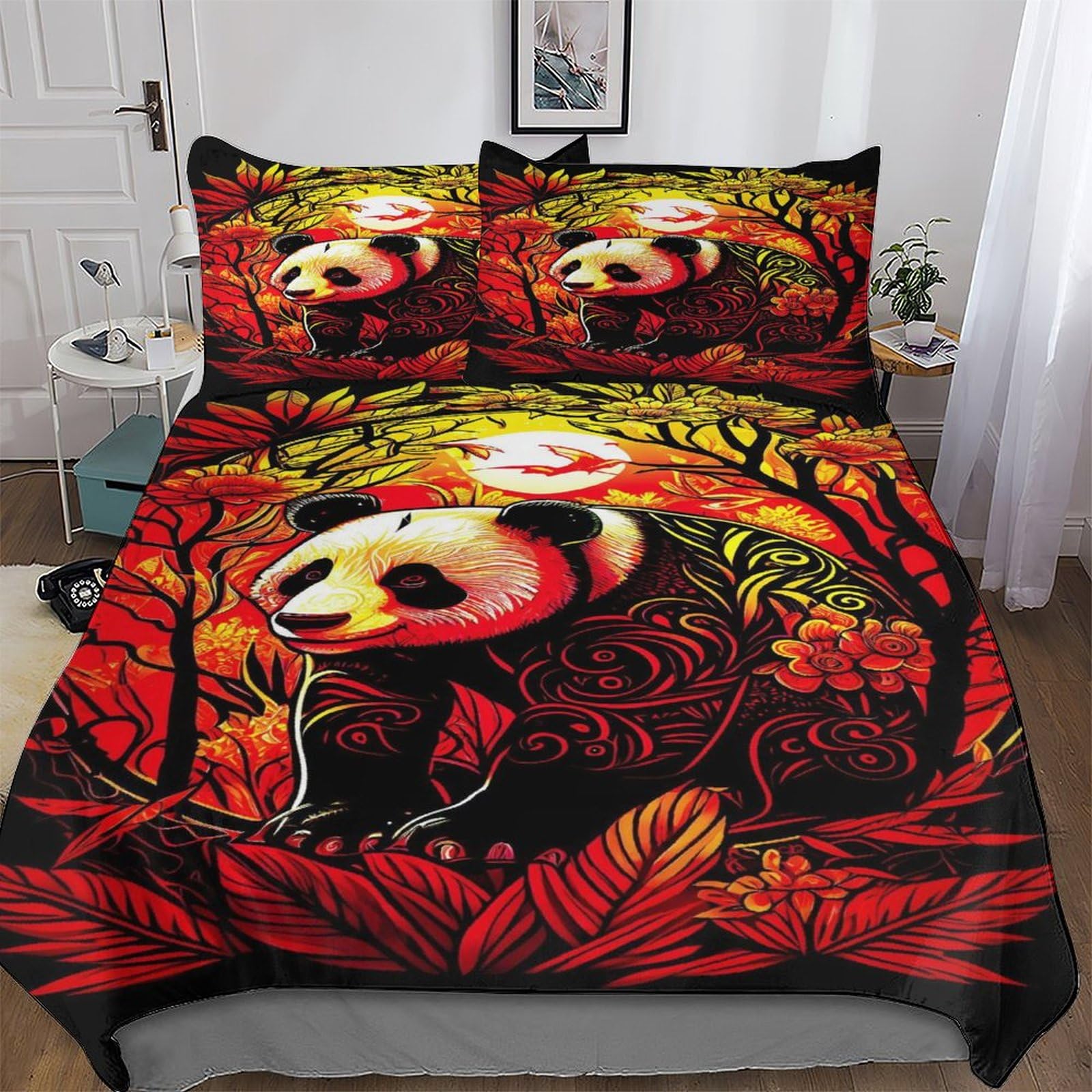 Taie d'oreiller et housse de couette panda king size 220x240cm douce en coton polyester