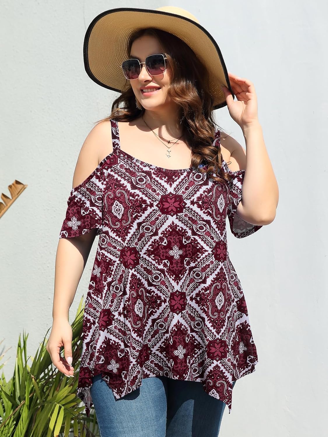 LARACE Cold Shoulder Tops for Womens Summer Clothes Spaghetti Strape Tunic Oversized Shirts Asymmetrical Plus Size Blouse - Image 2