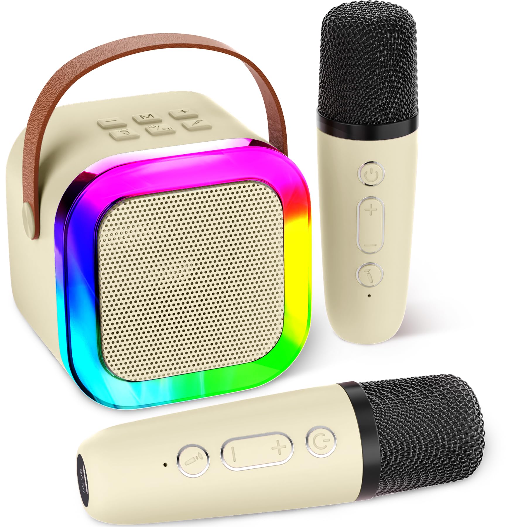 Karaoke-Maschine Mit 2 Mikrofonen – Gesangsspaß Für Kinder & Erwachsene | Tragbar, Bluetooth, LED-Lichter