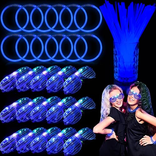 Glimin 165 piezas de suministros de fiesta que brillan en la oscuridad, 15 lentes iluminados y 150 piezas de palos brillantes de 8 pulgadas,