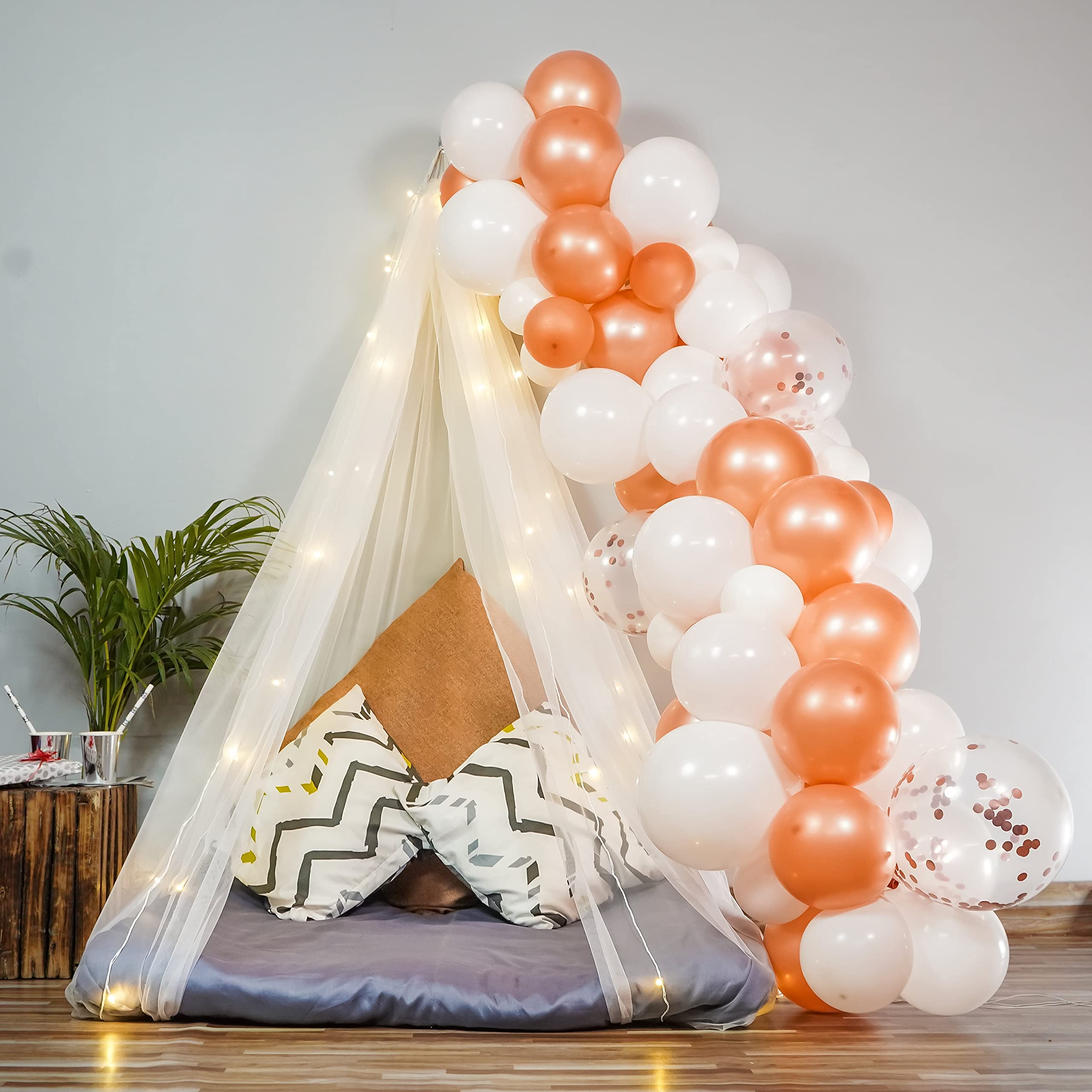 Special You Canopy tent for decorations ,Birthday Decoration items for Girl / Boys ,Canopy for bedroom, Net curtain for birthday decoration , Rose gold Balloons for decorations - 41 pcs