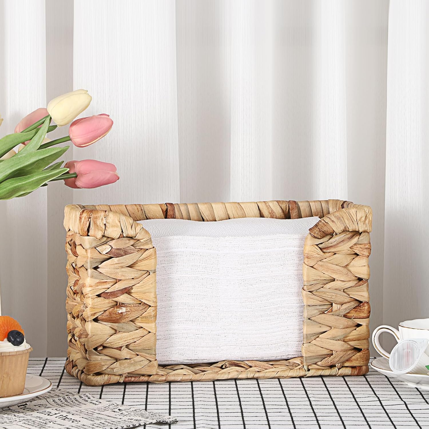 Sumnacon 2 Pack Paper Towel Dispenser Countertop Water Hyacinth Paper Towel Dispenser for Bathroom Toilet Kitchen Counter, Wicker Paper Towel Holder Countertop Fit for Multifold Paper Towel - Image 8