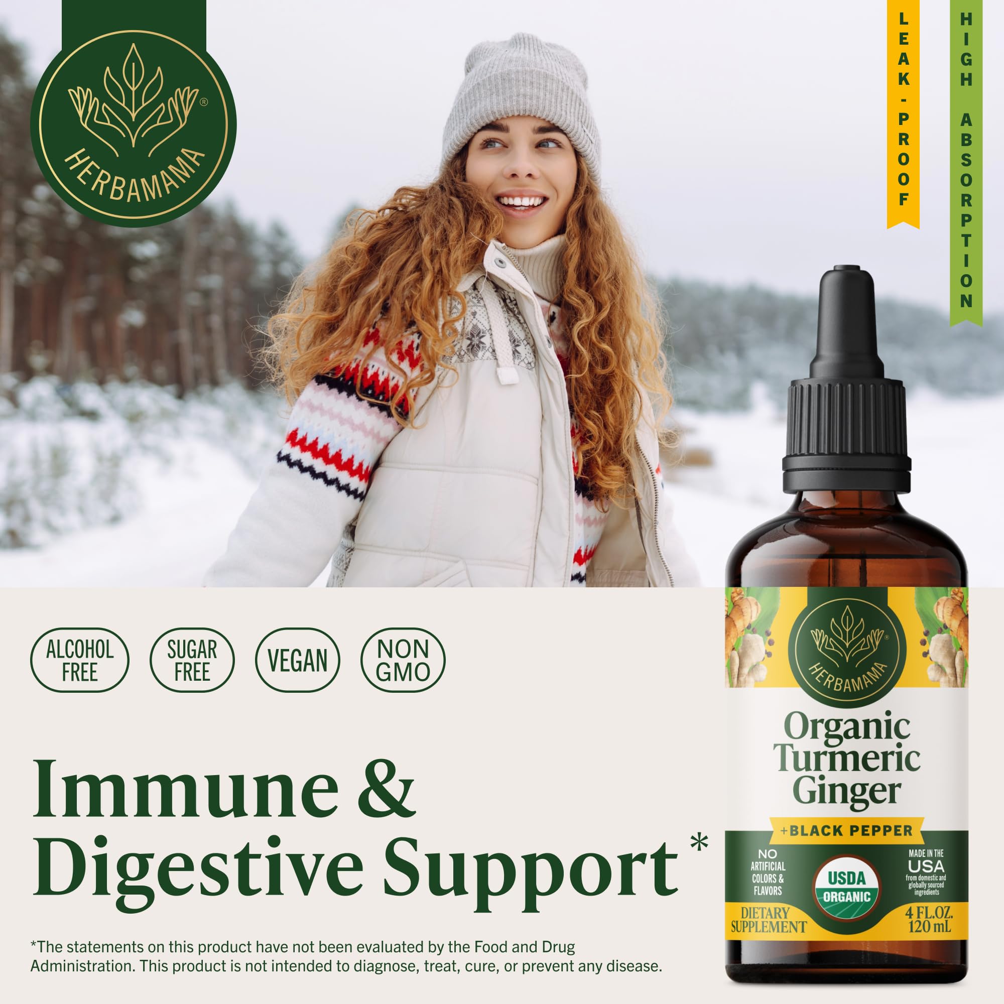 HERBAMAMA USDA Organic Turmeric Ginger - Digestive & Joint Support - 4 oz — Amazon image 2