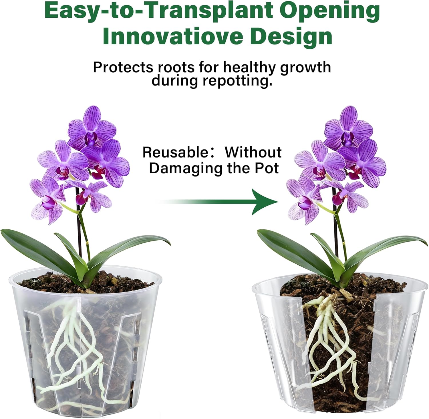 MIXC Side-Open Orchid Pot with Holes for Easy Repotting, 12 Packs 5 Inch Clear Plastic Breathable Slotted Flower Plant Nursery Planters with Drainage for Optimal Root Health Indoor Outdoor