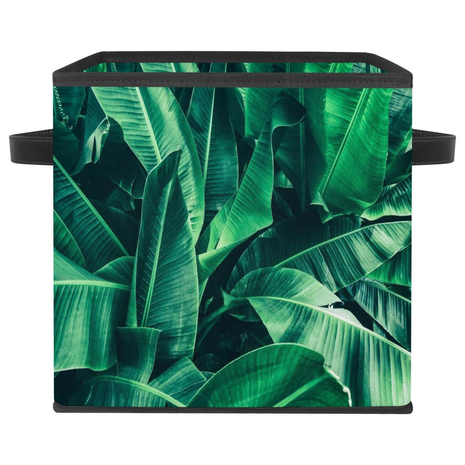 Boîte de rangement pliable cube en tissu motif Plam Foliage pour placard