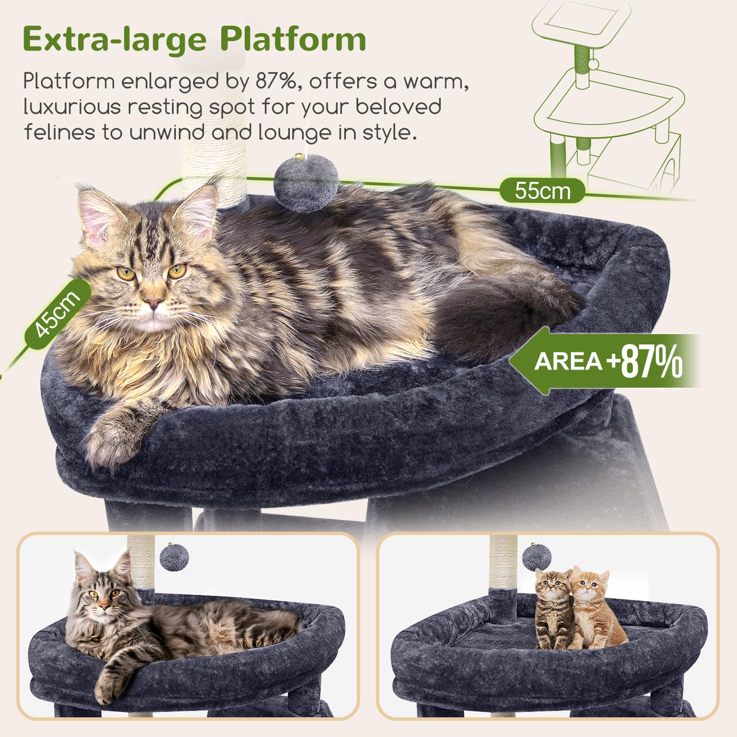 Globlazer Tiragraffi per Gatti XXL, Albero Gatti Grandi Alto 213 cm con 2 Grotte, Grande Piattaforma, Trespoli Imbottiti, Cesto, Torre del Gatto Stabile per Grandi Gatto Adulti (F83, Grigio Scuro)