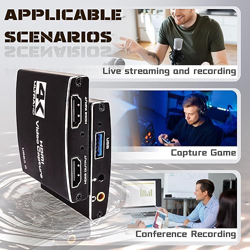 Miniatura 6 de Tarjeta de captura, tarjeta de captura de video 4K 60FPS USB 3.0 con micrófono 4K a 60Hz HDMI Loop-Out tarjetas de captura para Nintendo