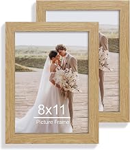 Hongkee 8x11 Picture Frame Set of 2, Made of Real Glass and Natural Oak Wooden Frame - 8 by 11 Photo for Wall or Tabletop Display