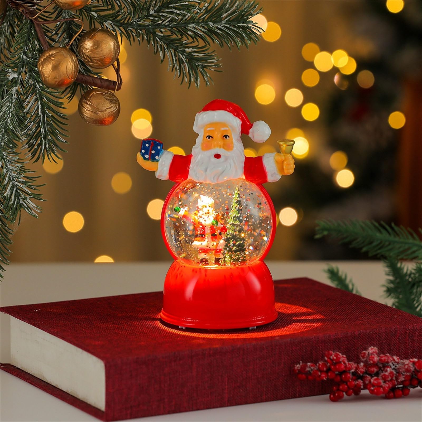 Decorazioni per la tavola Natale Lanterna acqua con musica, display illuminato con glitter, alimentato tramite USB o batteria Accento natalizio Lanterna acqua natalizia Decorazione con da USB