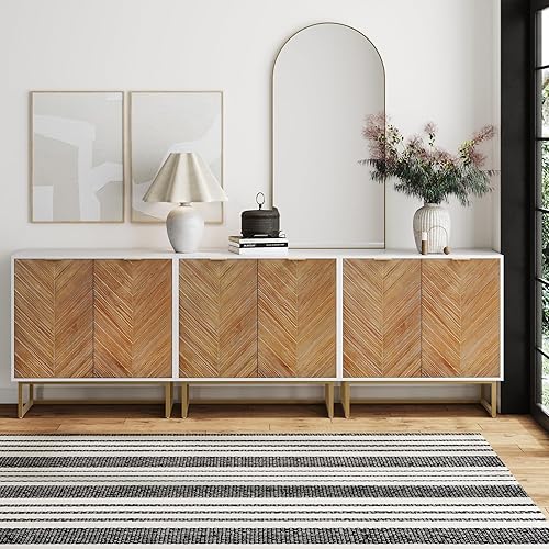 Vista 47 de Nathan James Enloe - Mueble de TV con puertas en un acabado rústico de madera de pino y base de metal dorado para pasillo, entrada o sala de estar