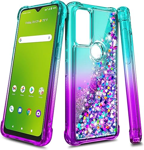 Miniatura 6 de NZND Funda para AT&T Radiant Max 5G, Cricket Dream 5GAT&T Fusion 5GInnovate 5G, bonita funda líquida con purpurina brillante (rosaaguamarina)