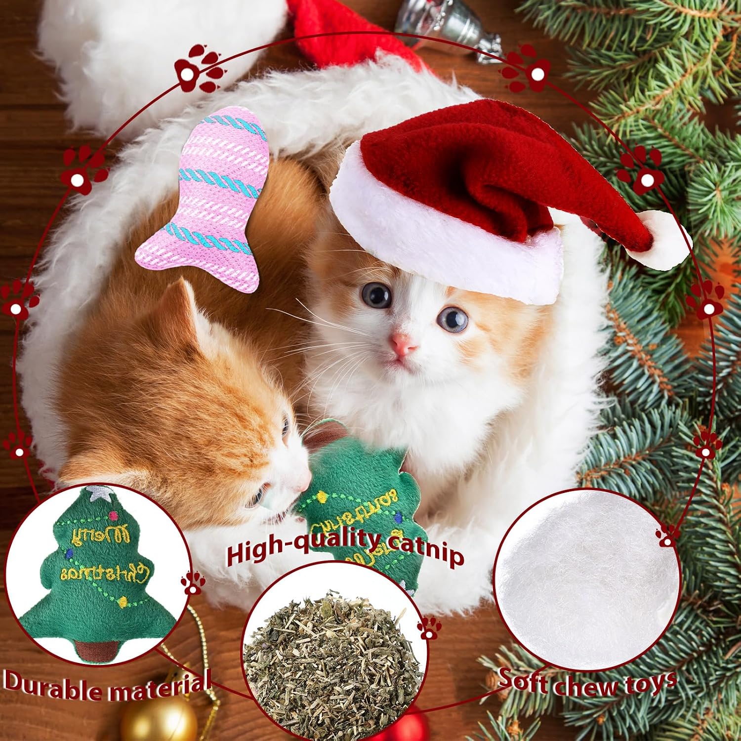 Supervitae 33 Pcs Christmas Cat Stocking Toys Kit | Including Filled Ball, Feather Teaser Toy with Bell, Interactive Toy Stuffer for Pets Kitty Kittens