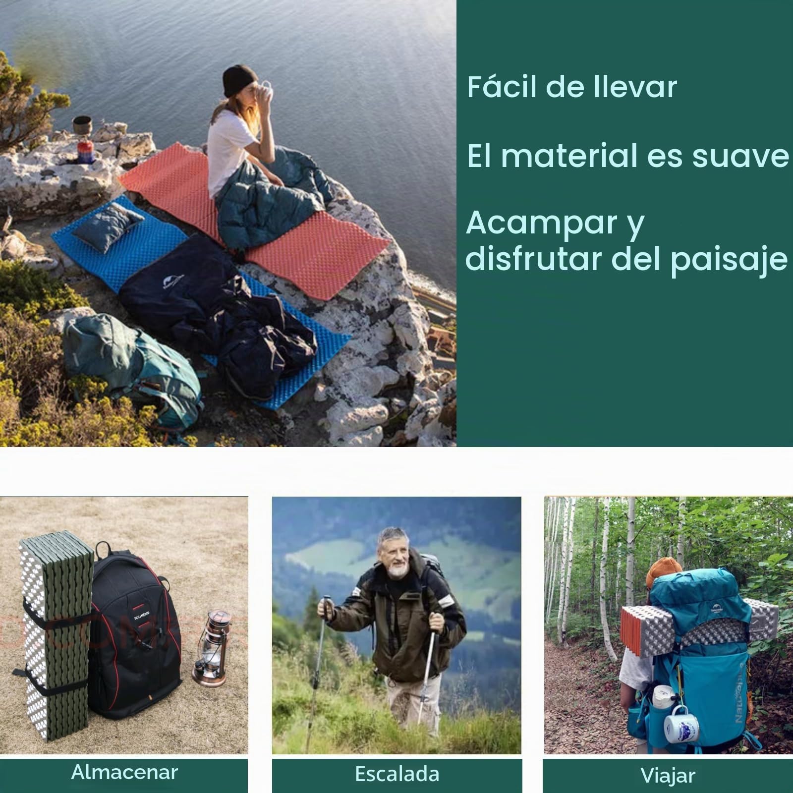 Colchoneta de Espuma Plegable, Colchoneta Plegable para Dormir para Acampar al Aire Libre Esterilla Impermeable Alfombrillas de Descanso, Alfombrillas para Acampar de Espuma para Exteriores(Verde)