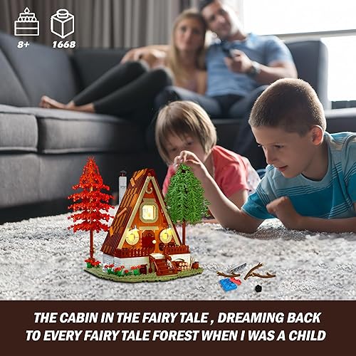 Miniatura 2 de MOC - Juego de construcción de cabaña de madera con luces LED, MOC Villa Chalet Construcción, Kit de construcción de casa de cabaña con iluminación