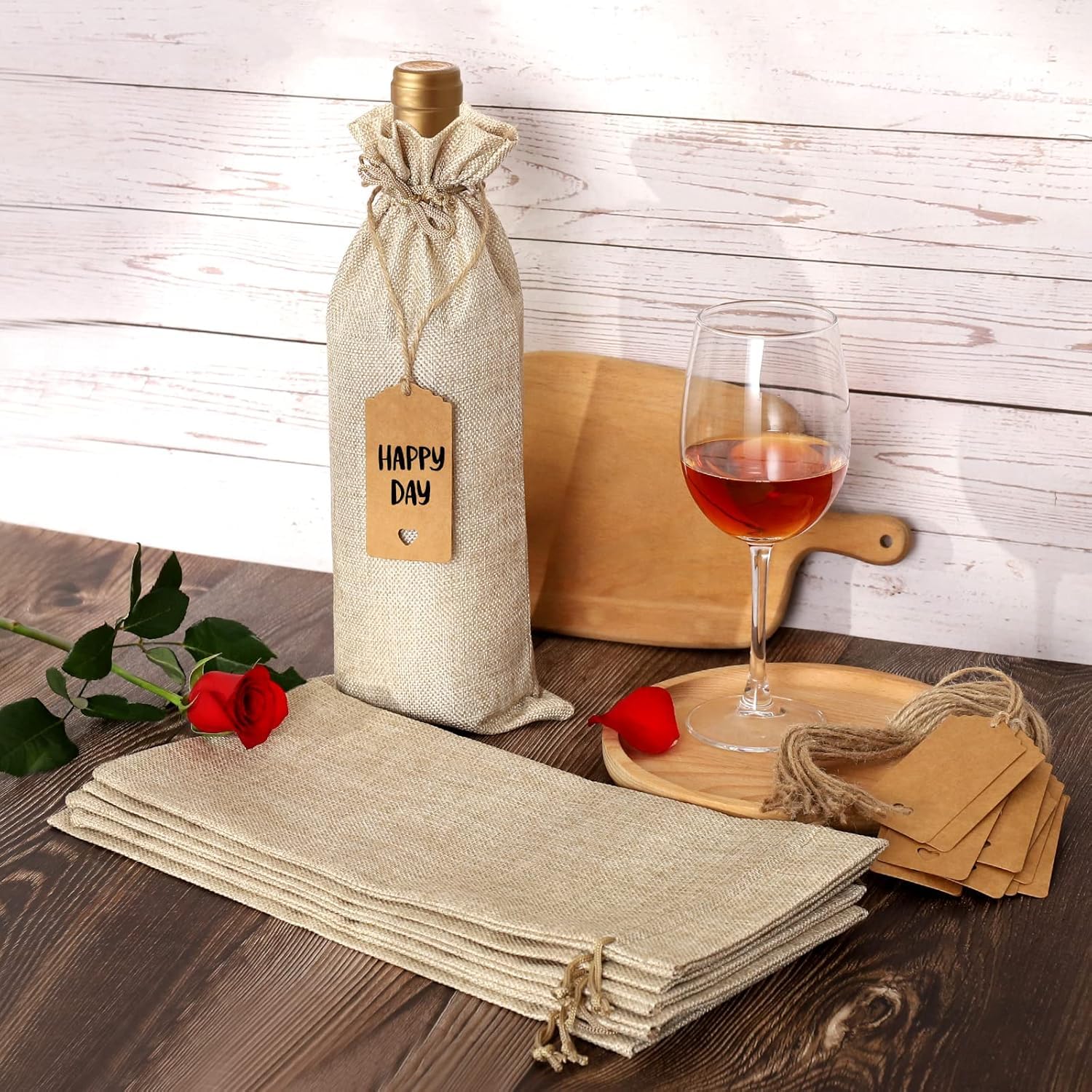 18 Confezioni di Sacchetti per Vino in Juta, Sacchetti Regalo per Bottiglie di Vino con Coulisse per Bomboniere per Feste di Nozze, Feste di Natale e Degustazioni di Vini
