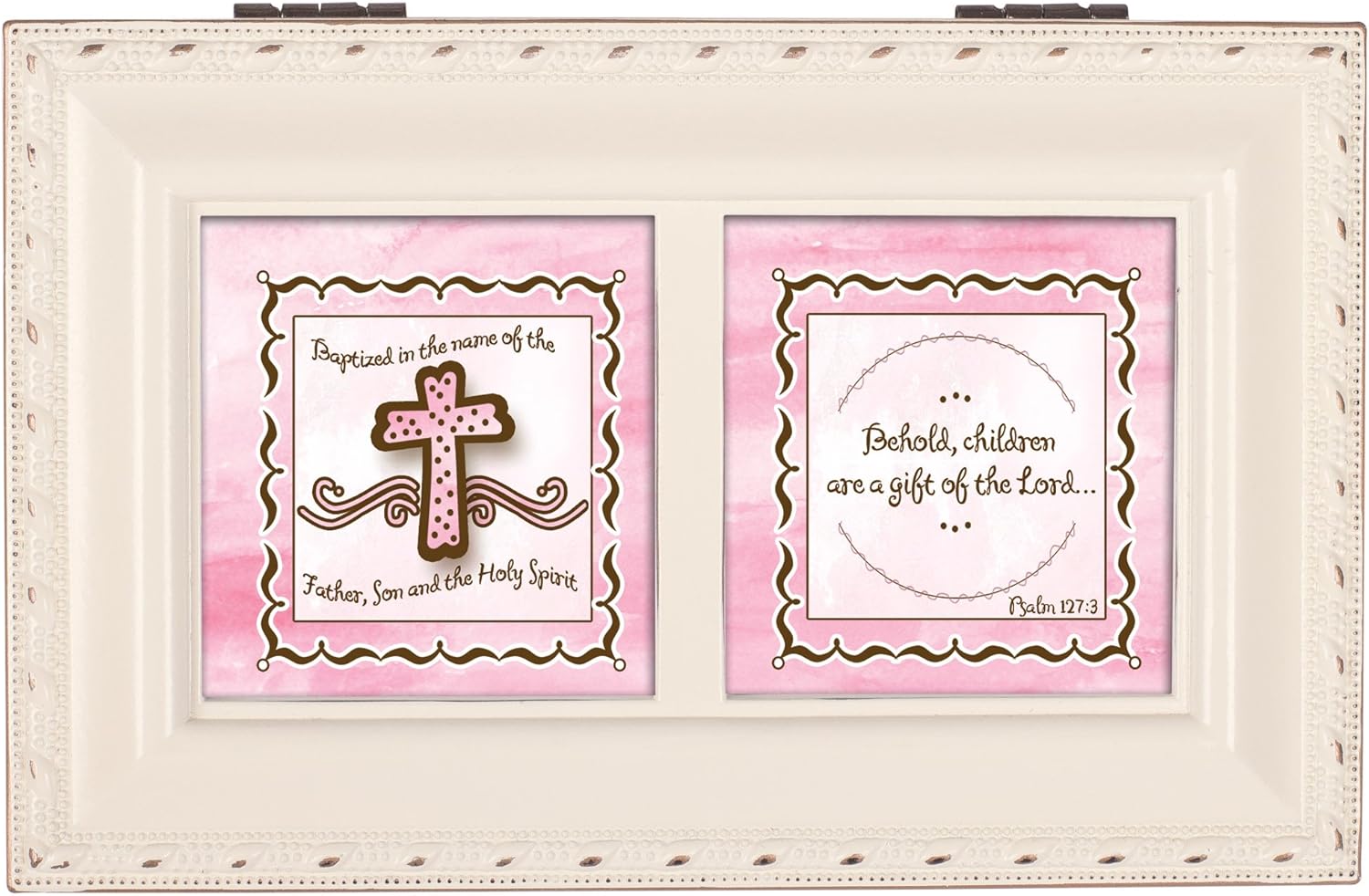 Cottage Garden Baptized Name of Father Matthe Ivory Jewelry Music Box Plays Jesus Loves Me