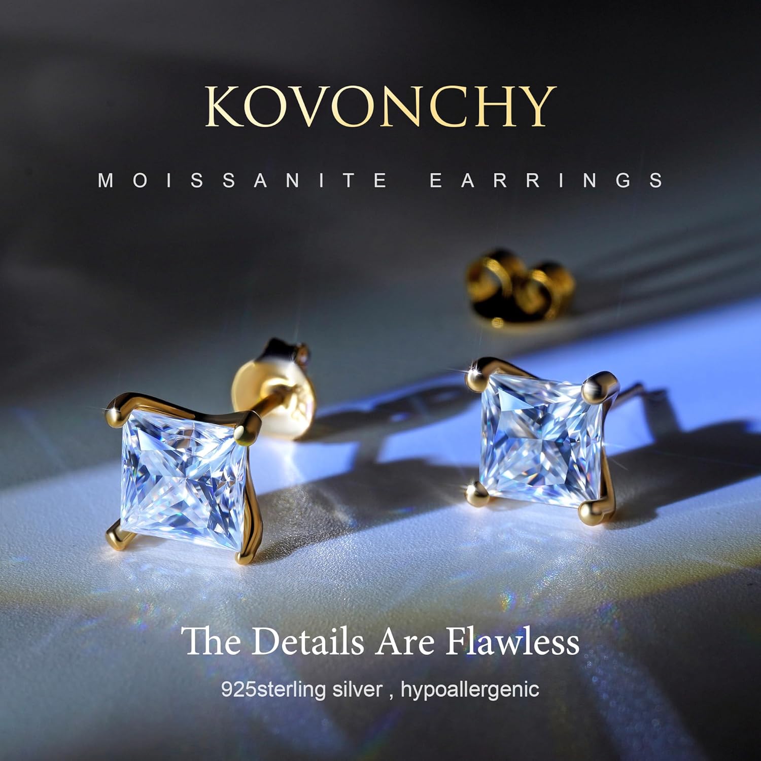 Moissanite Earrings - 0.8-5CT Square Cut Flat Back Studs Hypoallergenic 925 Sterling Silver Earrings 18k White Gold Plated Gift for Women Men - Image 6