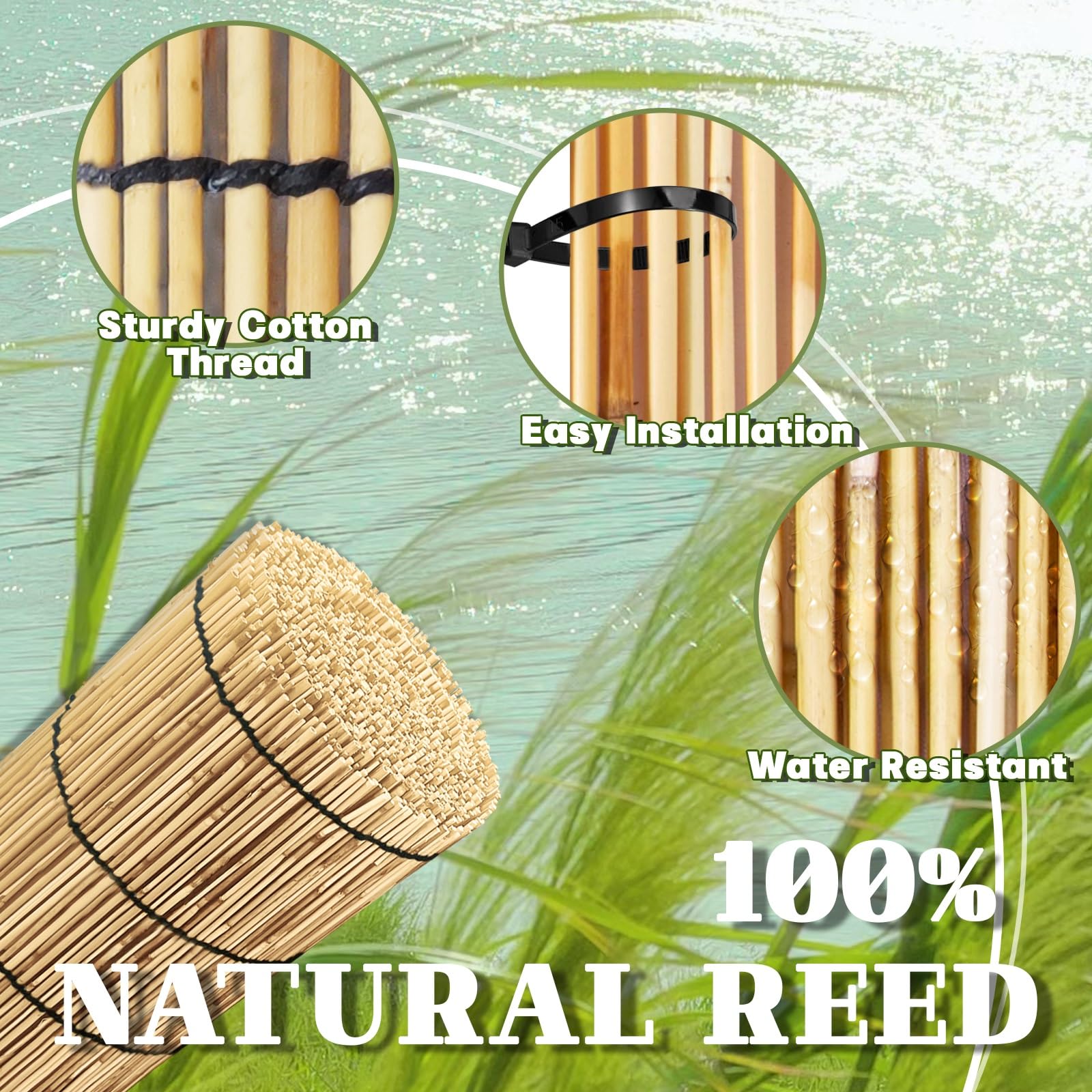 Valla de bambú natural duradera para balcón, terraza y jardín, opciones de altura de 60 cm a 160 cm, elegante solución de privacidad en línea negra primaria