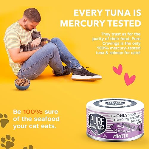 Miniatura 5 de Alimento húmedo enlatado para gatos con atún picado y sardinas, 100% probado con mercurio, lata de pescado húmedo para gatos, sin granos, proteínas,
