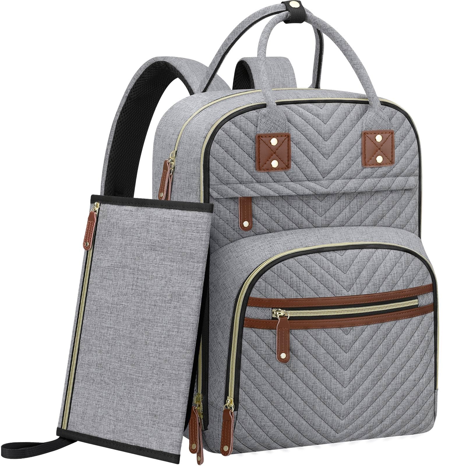 Tenot Diaper Bag Backpack for Women with Changing Pad Grey