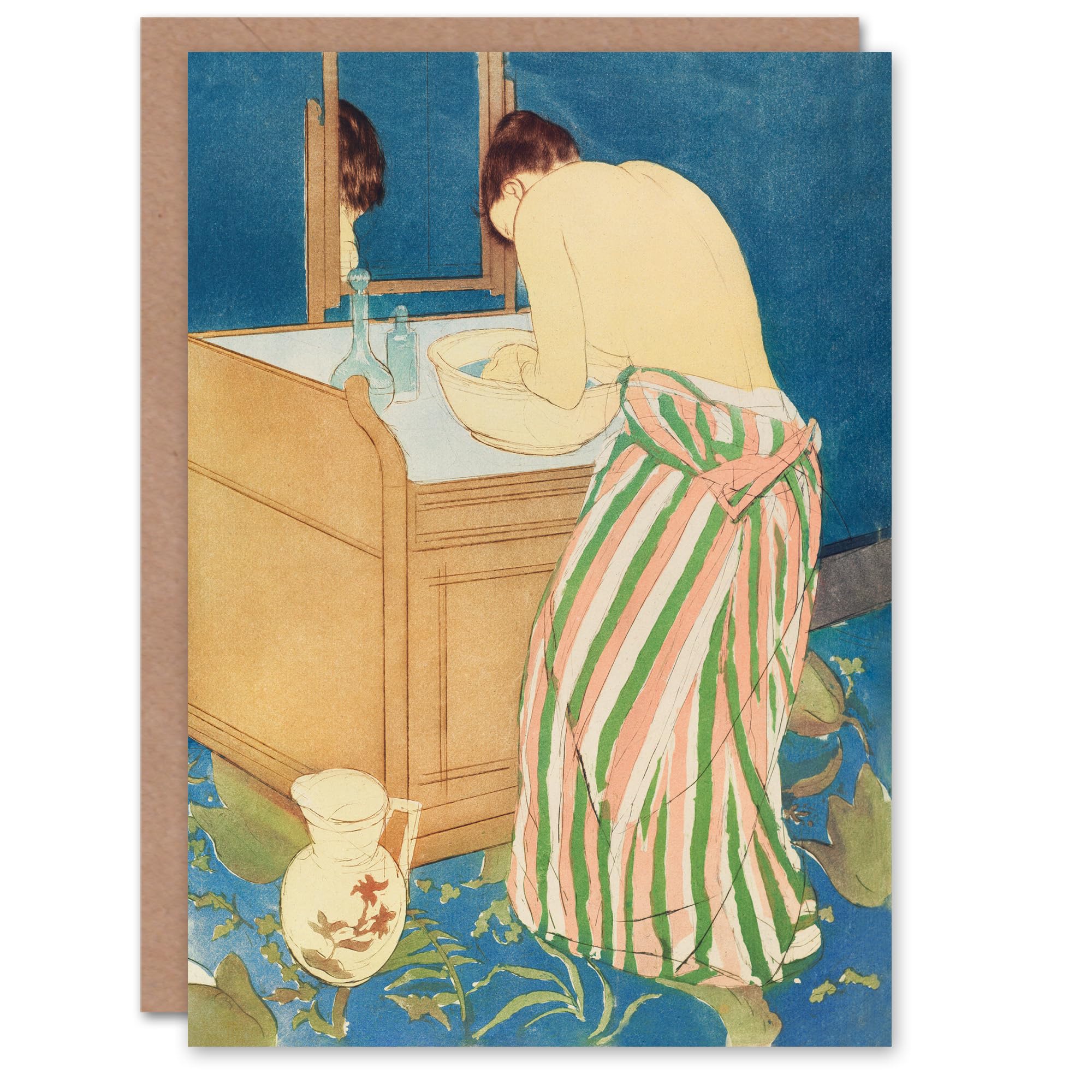 Artery8 - Greeting Card - Mary Cassatt - Woman Bathing at Her Dressing Table - Blue