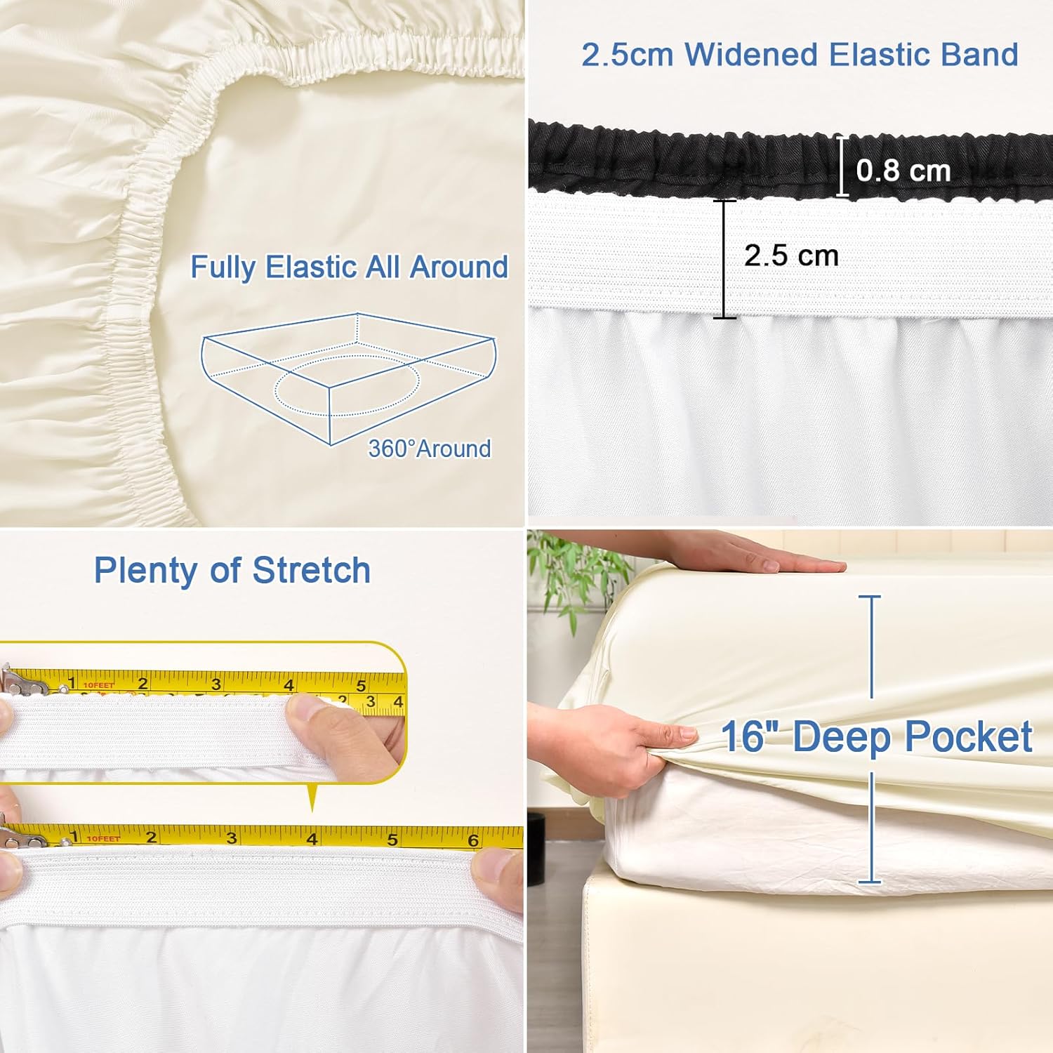 PHF 100% Rayon Derived from Bamboo Fitted Sheet Twin Size, 16" Deep Pocket,2.5cm Wider Strong Elastic Easy Fit, Breathable Silky Soft Skin-Friendly for Hot Sleeper,39"x 75",Cream,No Pillowcases