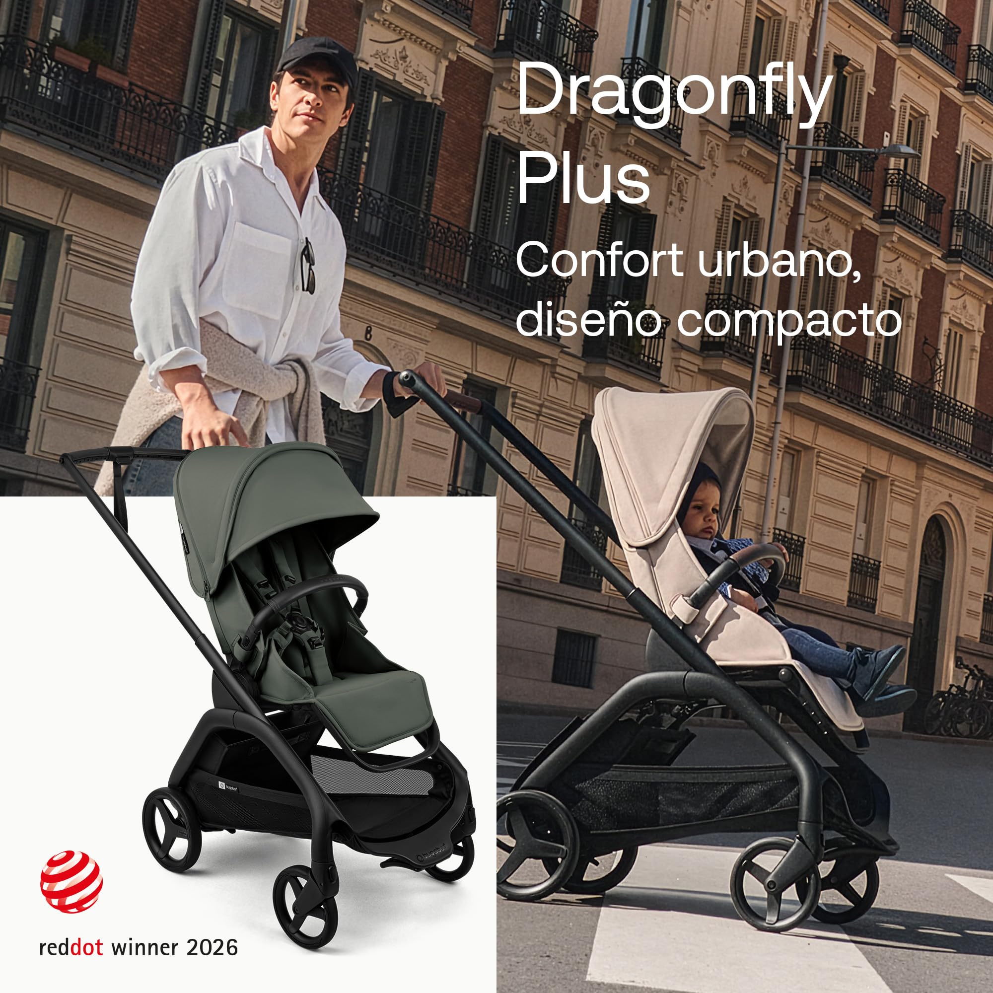 Bugaboo Dragonfly Plus, Carrito Urbano Compacto, Plegado con una Mano, Asiento Reversible y Reclinable Totalmente, desde el Nacimiento hasta 22 kg, ligero de Transportar, Forest Green