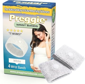 Three Lollies Preggie Anti-Nausea Wristbands, White, 4 Bands