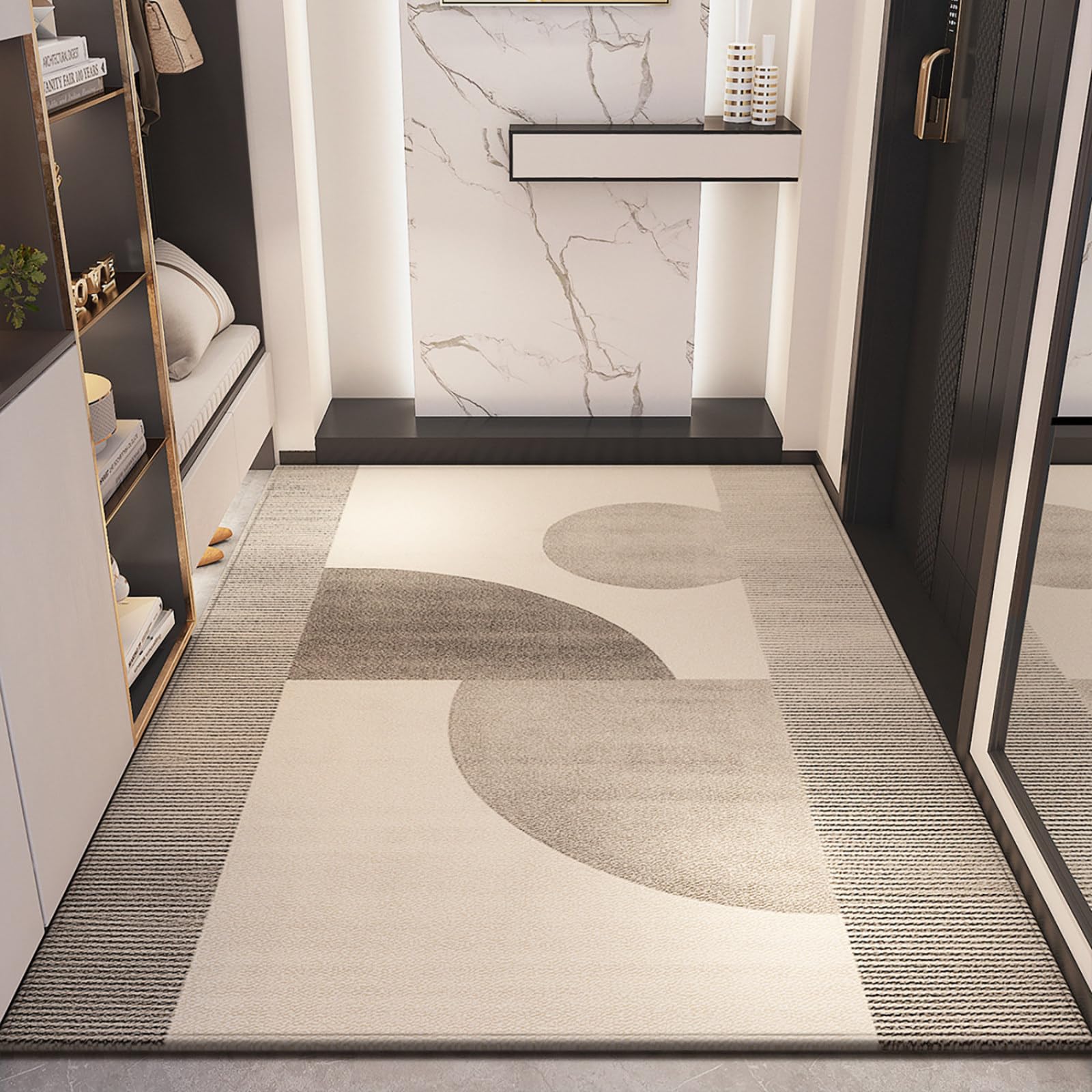 Felpudo Entrada Casa 90x150 Patrón Semicircular Marrón Beige Felpudo Exterior Antideslizante Lavable Felpudos para Pasillo Cocina Puerta Jardín Decoración Alfombrilla para Entrada