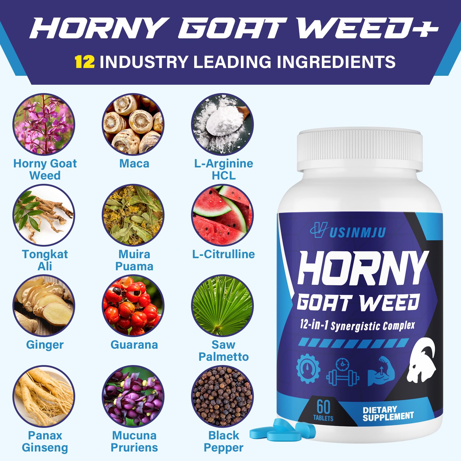 Hornygoatweed for Men, 12 in 1, Maca, Tongkat Ali, 60 Tablets — Amazon image 3