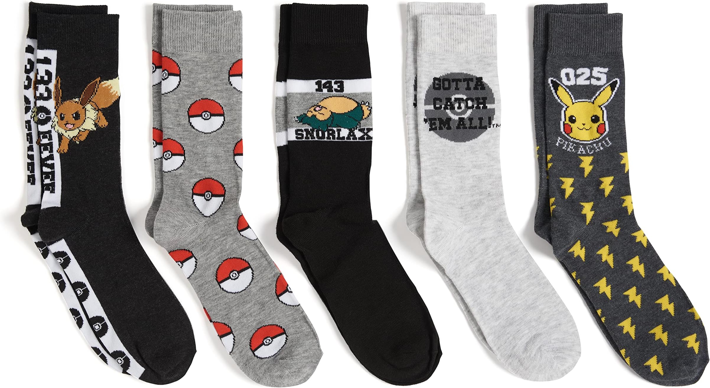 Pokemon Men's 5 Pack Crew Socks