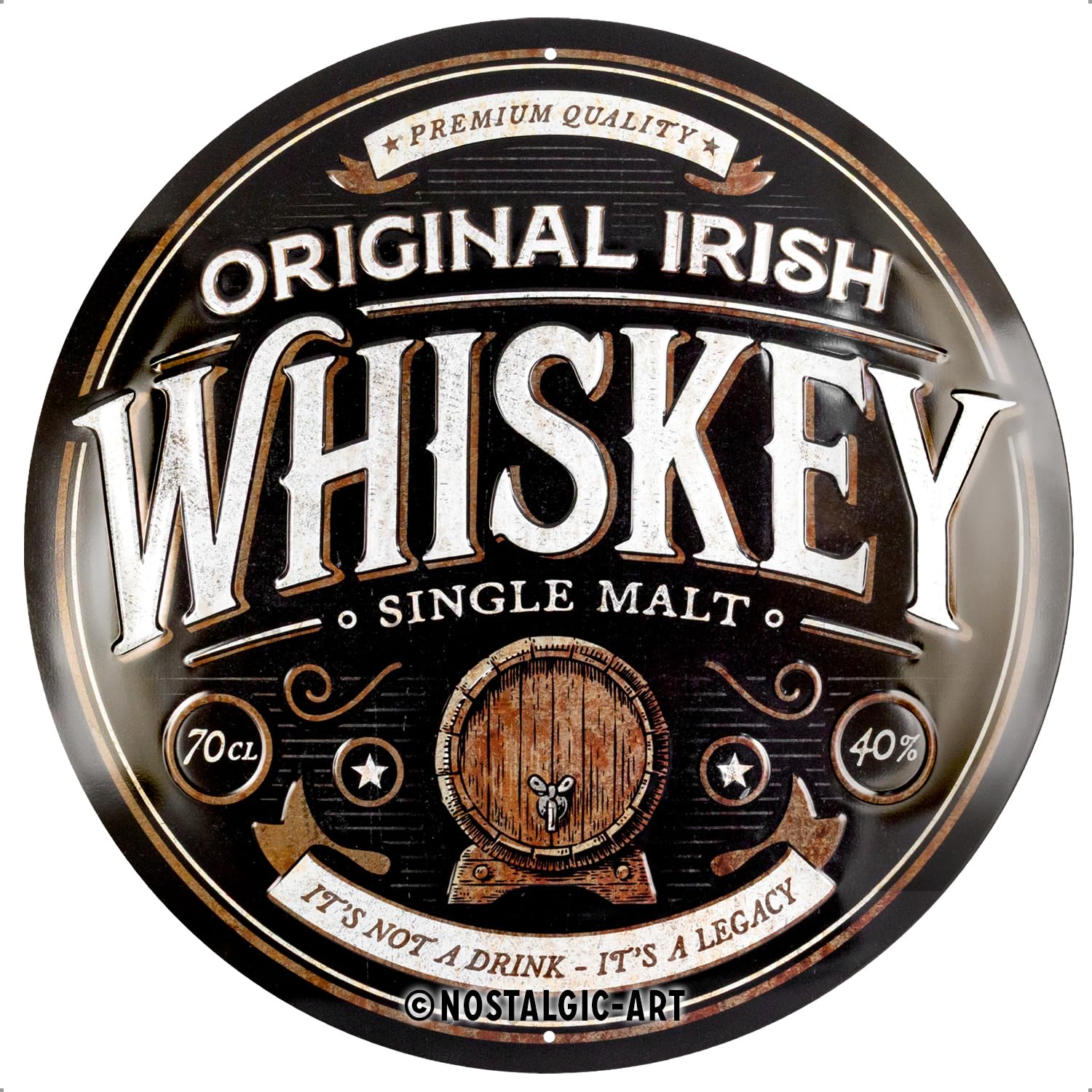Plaque rétro Original Irish Whiskey Ø 35 cm en métal vintage pour déco bar