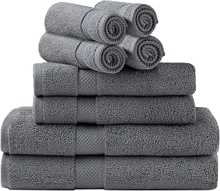 Simpli-Magic 8-Piece Gray Towel Set: 2 Bath Towels, 2 Hand Towels, 4 Washcloths - 100% Ring Spun Cotton, Highly Absorbent & Soft