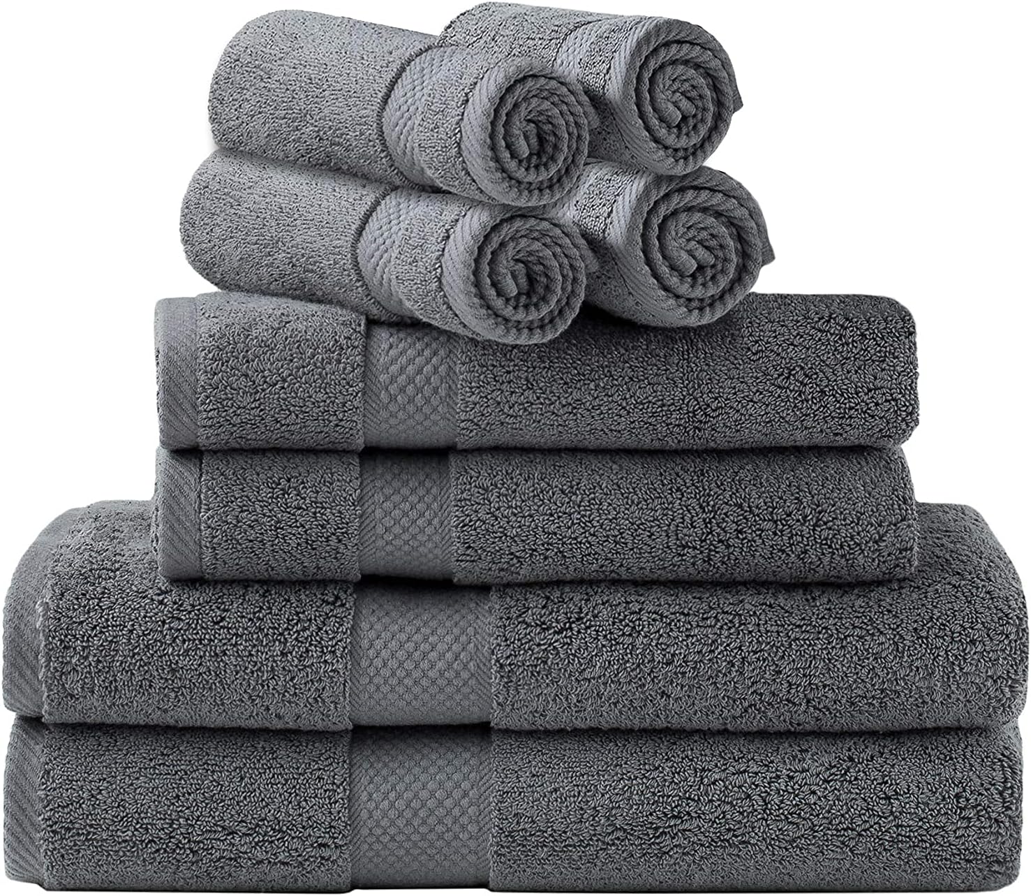 Simpli-Magic Towel Set, 2 Bath Towels, 2 Hand Towels, and 4 Washcloths (8 Piece Set), Ring Spun Cotton Highly Absorbent Towels for Bathroom, Shower (Gray)