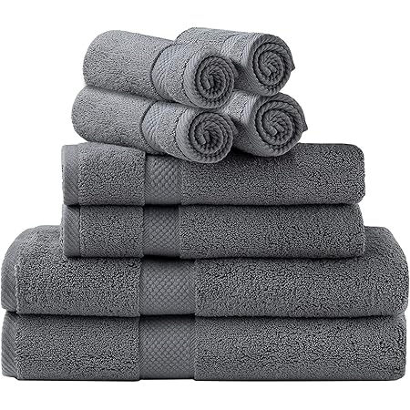 Simpli-Magic Towel Set, 2 Bath Towels, 2 Hand Towels, and 4 Washcloths (8 Piece Set), Ring Spun Cotton Highly Absorbent Towels for Bathroom, Shower (Gray)