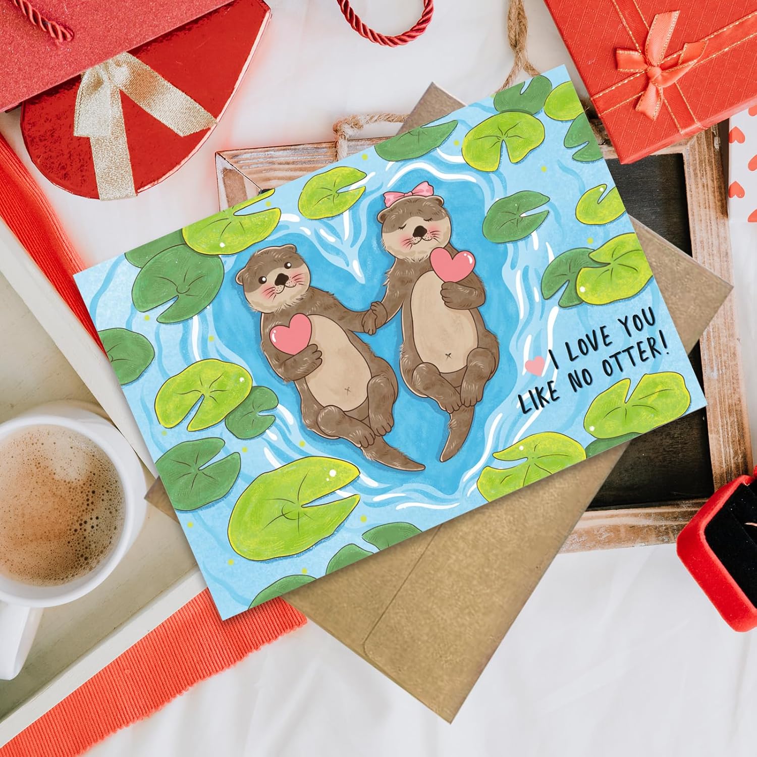 Cute Otter Valentines Day Card, Funny Pun Valentine's Day Card for Him Her, Humorous Birthday Card for Husband Wife, Anniversary Card for Boyfriend Girlfriend, Otter I Love You Card - Image 5
