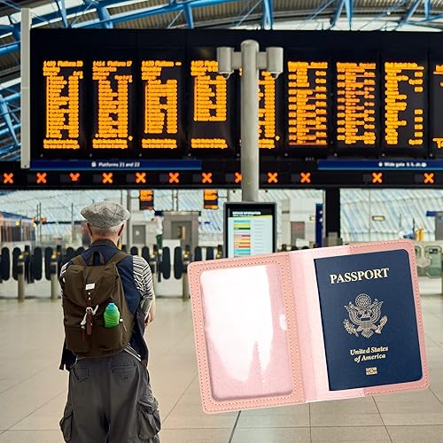 Miniatura 5 de Paquete de 2 fundas para pasaporte y tarjetero de vacunación de piel sintética para pasaporte, funda protectora de ranura para pasaporte de viaje,