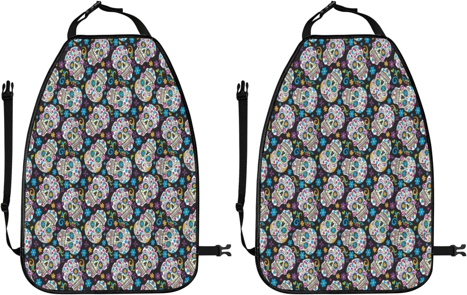 Sugar Skulls Art 2-Piece Set of Car Seat Kick Protectors for Front Seat Backrests, Used for Car Rear Seat Backrests Protectors