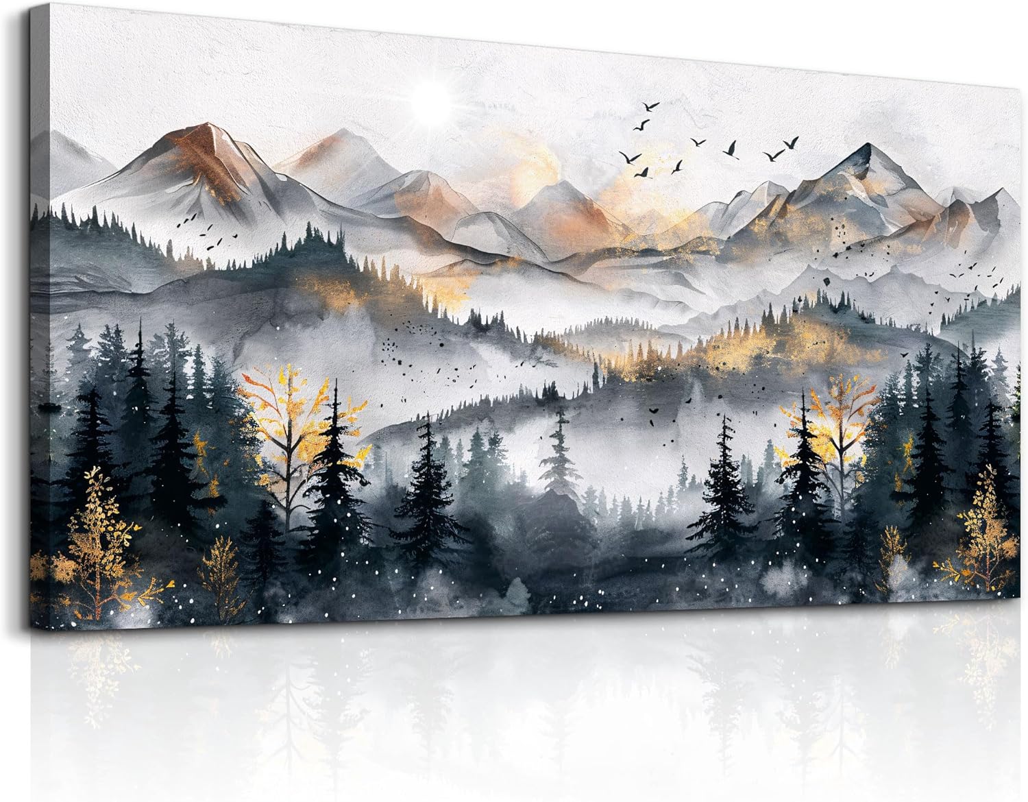 KELIYUAN Large Wall Decor For Bedroom Abstract Wall Art For Living Room Office Decoration Ink Mountain Landscapes Painting Misty Forest Wall Pictures Canvas Artwork Ready To Hang Home Decor 30x60