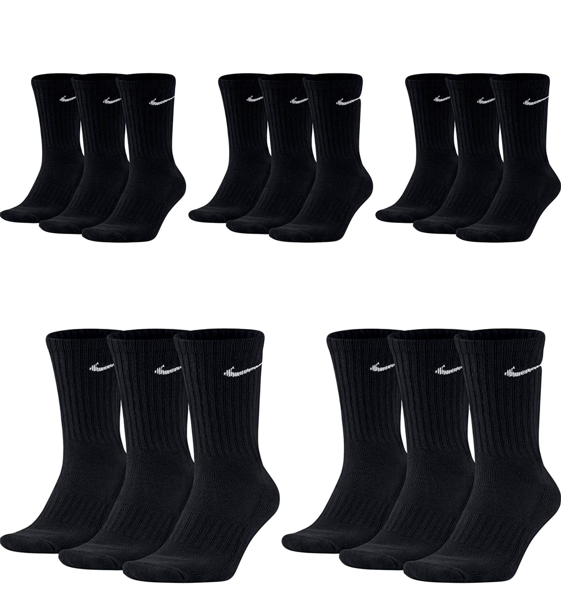 NIKE 15 Paar Herren Damen Socken Set Tennissocken Sportsocken Laufsocken Paket Bundle SX4508 Weiß Schwarz Grau, Sockengröße:38-42, Farbe:Schwarz